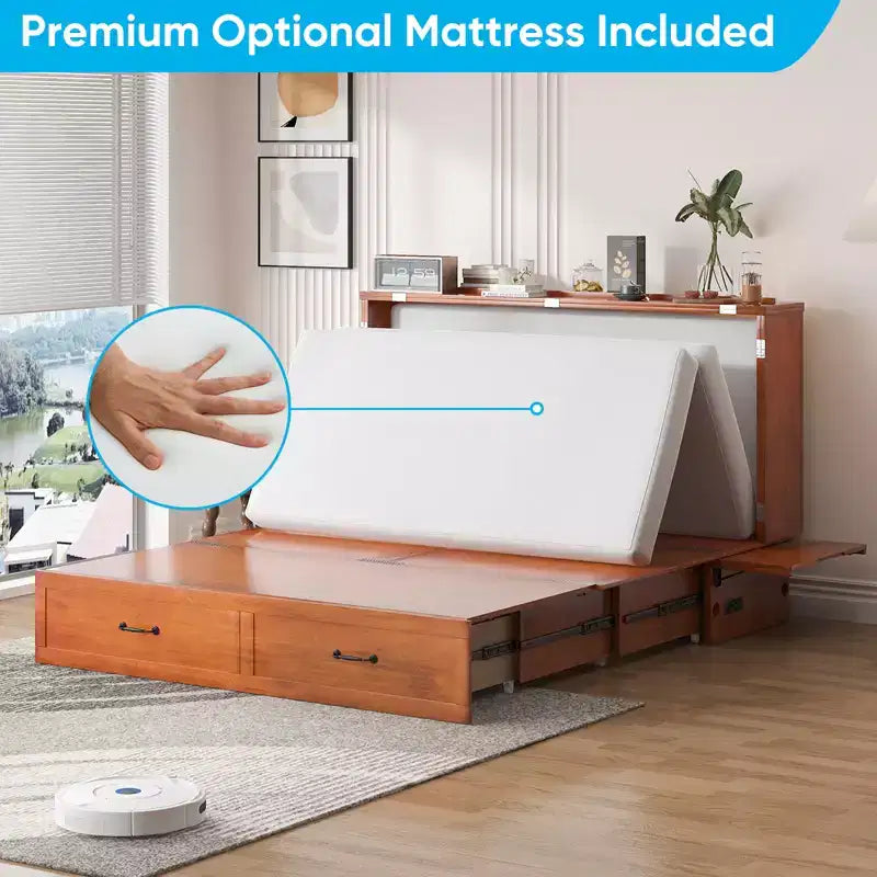 Lit escamotable Mjkone Queen avec matelas, lit-armoire cube pliable et compact