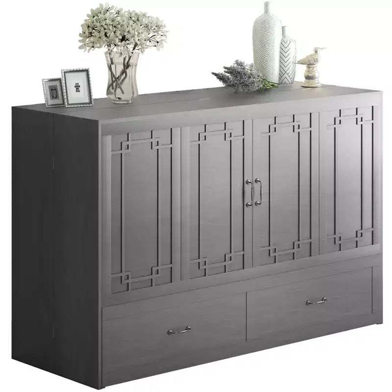 Lit escamotable Mjkone Queen avec matelas, lit-armoire cube pliable et compact