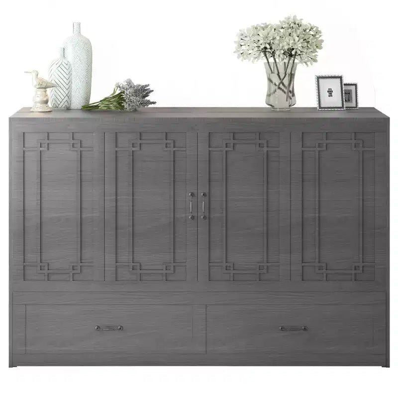 Lit escamotable Mjkone Queen avec matelas, lit-armoire cube pliable et compact