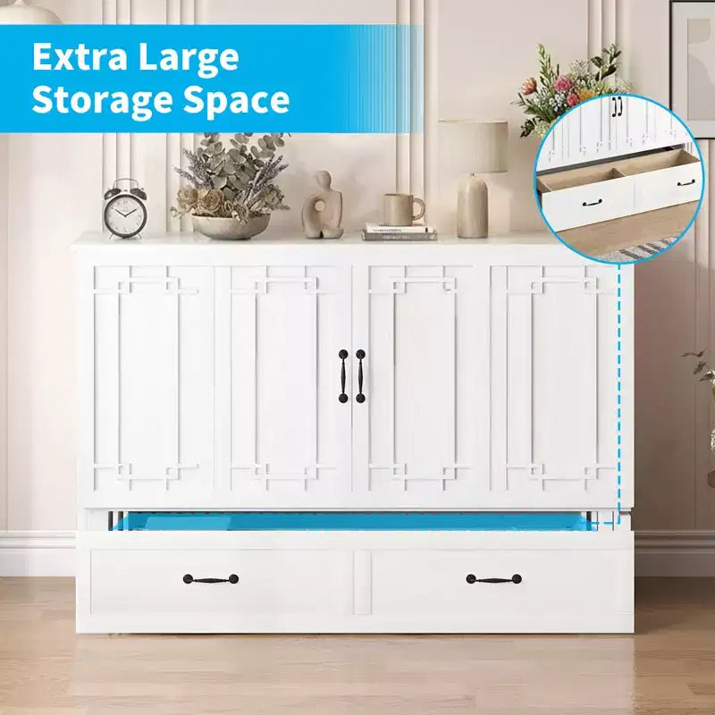 Lit escamotable Mjkone Queen avec matelas, lit-armoire cube pliable et compact
