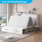 Lit escamotable Mjkone Queen avec matelas, lit-armoire cube pliable et compact