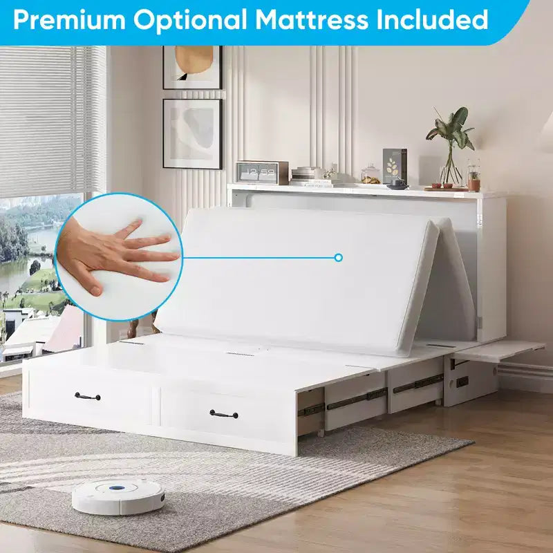 Lit escamotable Mjkone Queen avec matelas, lit-armoire cube pliable et compact