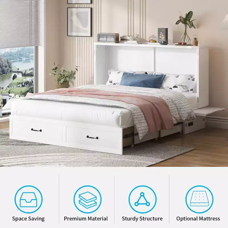 Lit escamotable Mjkone Queen avec matelas, lit-armoire cube pliable et compact