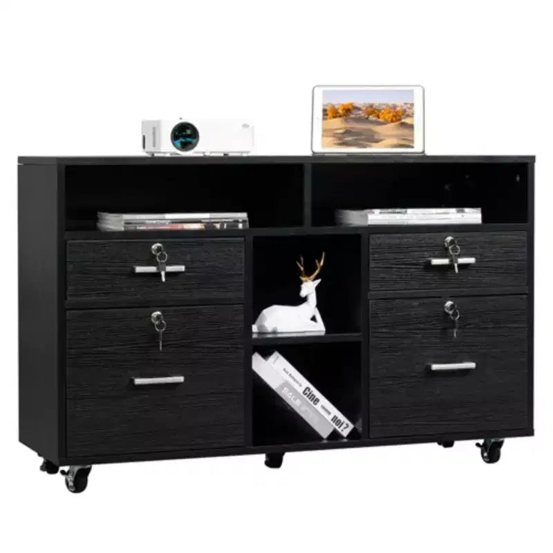 Meuble classeur Karl Home à 4 tiroirs en MDF noir de 104 cm de largeur