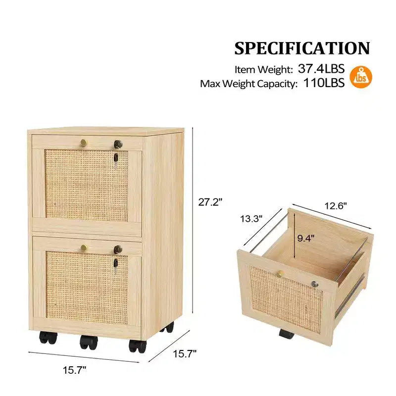 Classeur vertical à 2 tiroirs en MDF beige Karl Home de 38 cm de large