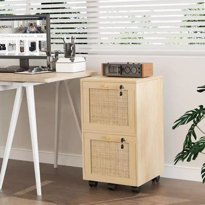 Classeur vertical à 2 tiroirs en MDF beige Karl Home de 38 cm de large