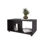 Table basse rectangulaire Okak avec étagère ouverte spacieuse et matériau durable pour salon/bureau, gain de place