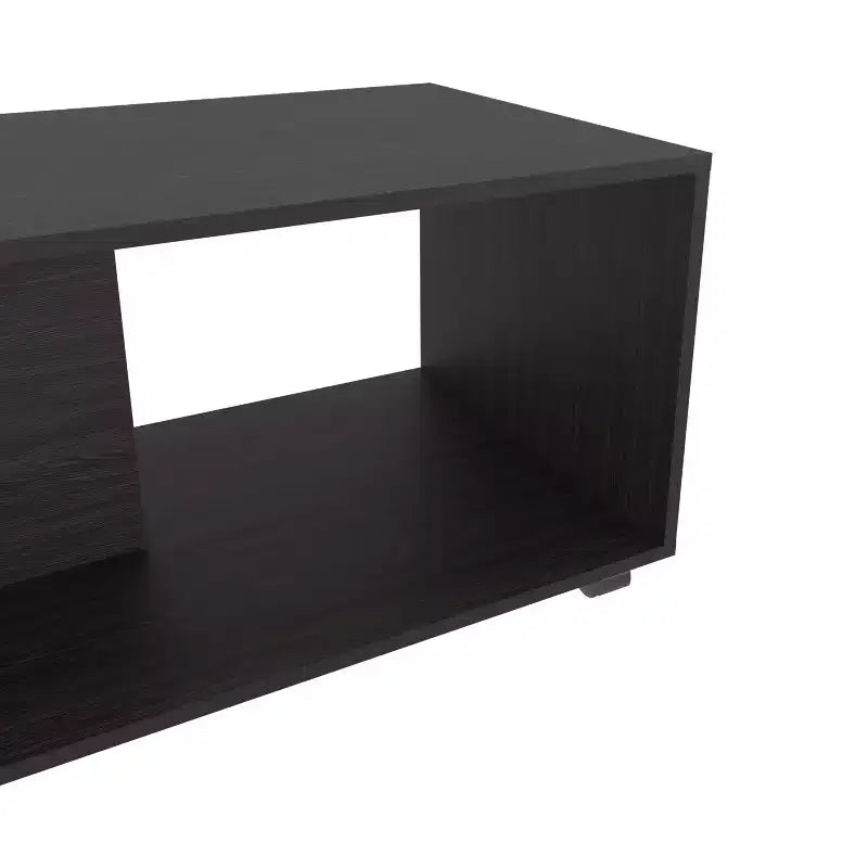 Table basse rectangulaire Okak avec étagère ouverte spacieuse et matériau durable pour salon/bureau, gain de place