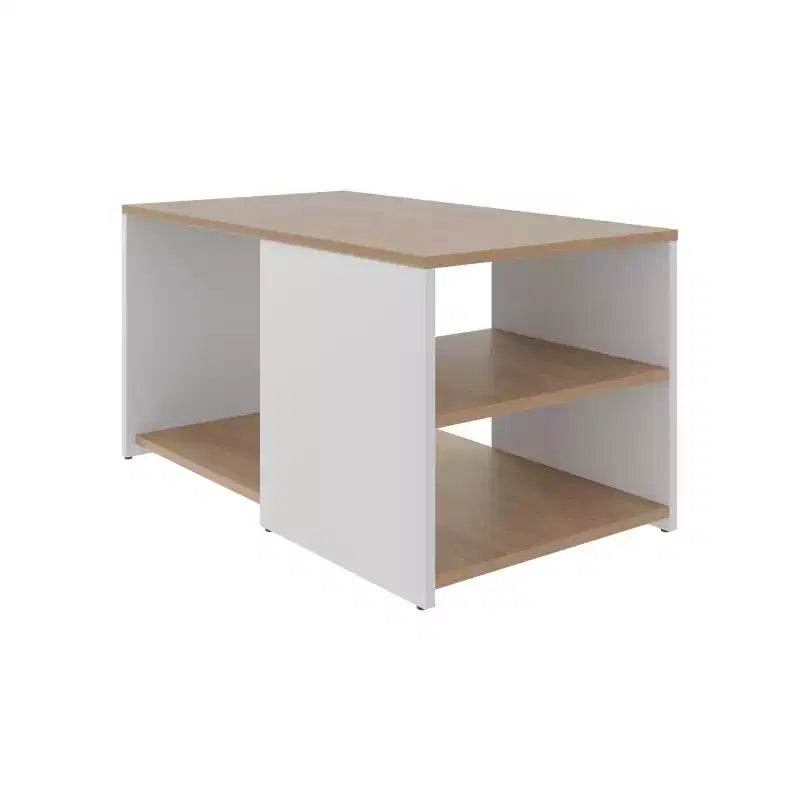 Table basse rectangulaire Okak avec étagère ouverte spacieuse et matériau durable pour salon/bureau, gain de place