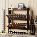 Chic Crate-2-Drawer Flip-Top Shoe Cabinet Étroit | Entrée | Pieds en métal | Marron rustique | 31,5inx8,5inx39,5in