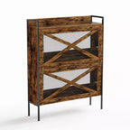 Chic Crate-2-Drawer Flip-Top Shoe Cabinet Étroit | Entrée | Pieds en métal | Marron rustique | 31,5inx8,5inx39,5in