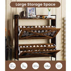 Chic Crate-2-Drawer Flip-Top Shoe Cabinet Étroit | Entrée | Pieds en métal | Marron rustique | 31,5inx8,5inx39,5in