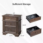 Karl Home - Table de chevet 24,02 po (61 cm) de large en bois massif à 3 tiroirs avec 2 ports USB