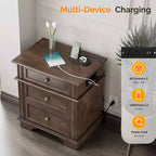 Karl Home - Table de chevet 24,02 po (61 cm) de large en bois massif à 3 tiroirs avec 2 ports USB