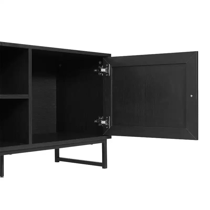 Flash Furniture Malaki Meuble TV moderne du milieu du siècle de 65 pouces avec 2 portes en rotin à fermeture douce et étagère centrale fixe, meuble TV pour téléviseurs jusqu'à 70 pouces