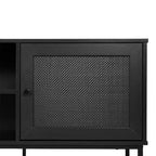 Flash Furniture Malaki Meuble TV moderne du milieu du siècle de 65 pouces avec 2 portes en rotin à fermeture douce et étagère centrale fixe, meuble TV pour téléviseurs jusqu'à 70 pouces