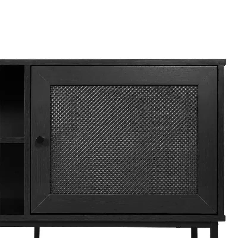 Flash Furniture Malaki Meuble TV moderne du milieu du siècle de 65 pouces avec 2 portes en rotin à fermeture douce et étagère centrale fixe, meuble TV pour téléviseurs jusqu'à 70 pouces