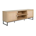 Flash Furniture Malaki Meuble TV moderne du milieu du siècle de 65 pouces avec 2 portes en rotin à fermeture douce et étagère centrale fixe, meuble TV pour téléviseurs jusqu'à 70 pouces