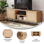 Flash Furniture Malaki Meuble TV moderne du milieu du siècle de 65 pouces avec 2 portes en rotin à fermeture douce et étagère centrale fixe, meuble TV pour téléviseurs jusqu'à 70 pouces