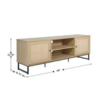 Flash Furniture Malaki Meuble TV moderne du milieu du siècle de 65 pouces avec 2 portes en rotin à fermeture douce et étagère centrale fixe, meuble TV pour téléviseurs jusqu'à 70 pouces