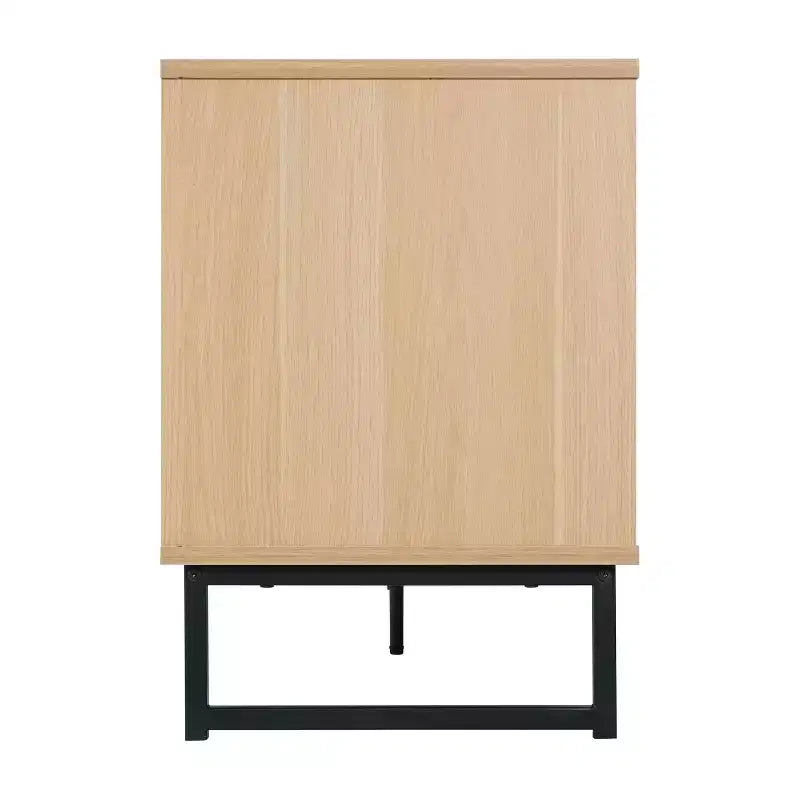 Flash Furniture Malaki Meuble TV moderne du milieu du siècle de 65 pouces avec 2 portes en rotin à fermeture douce et étagère centrale fixe, meuble TV pour téléviseurs jusqu'à 70 pouces