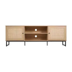Flash Furniture Malaki Meuble TV moderne du milieu du siècle de 65 pouces avec 2 portes en rotin à fermeture douce et étagère centrale fixe, meuble TV pour téléviseurs jusqu'à 70 pouces