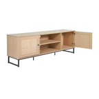 Flash Furniture Malaki Meuble TV moderne du milieu du siècle de 65 pouces avec 2 portes en rotin à fermeture douce et étagère centrale fixe, meuble TV pour téléviseurs jusqu'à 70 pouces