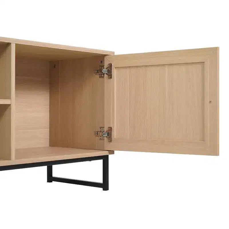 Flash Furniture Malaki Meuble TV moderne du milieu du siècle de 65 pouces avec 2 portes en rotin à fermeture douce et étagère centrale fixe, meuble TV pour téléviseurs jusqu'à 70 pouces