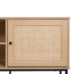 Flash Furniture Malaki Meuble TV moderne du milieu du siècle de 65 pouces avec 2 portes en rotin à fermeture douce et étagère centrale fixe, meuble TV pour téléviseurs jusqu'à 70 pouces