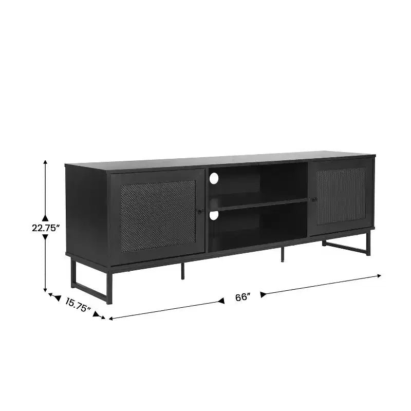 Flash Furniture Malaki Meuble TV moderne du milieu du siècle de 65 pouces avec 2 portes en rotin à fermeture douce et étagère centrale fixe, meuble TV pour téléviseurs jusqu'à 70 pouces