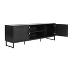 Flash Furniture Malaki Meuble TV moderne du milieu du siècle de 65 pouces avec 2 portes en rotin à fermeture douce et étagère centrale fixe, meuble TV pour téléviseurs jusqu'à 70 pouces