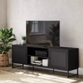 Flash Furniture Malaki Mid-Century Modern 65 Inch TV Stand with 2 Rattan Soft Close Doors and Fixed Center Shelf, TV Stand for up to 70 TV's