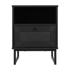 Flash Furniture Malaki – Table de chevet ou table d'appoint moderne du milieu du siècle avec tiroir accentué en rotin, étagère supérieure ouverte et pieds en métal