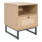Flash Furniture Malaki – Table de chevet ou table d'appoint moderne du milieu du siècle avec tiroir accentué en rotin, étagère supérieure ouverte et pieds en métal