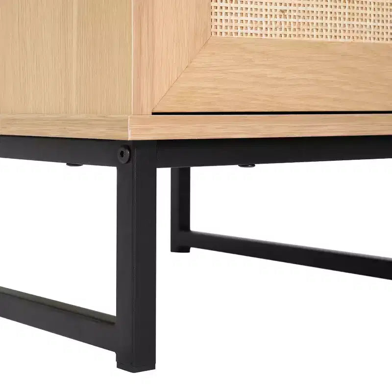 Flash Furniture Malaki – Table de chevet ou table d'appoint moderne du milieu du siècle avec tiroir accentué en rotin, étagère supérieure ouverte et pieds en métal