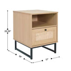 Flash Furniture Malaki – Table de chevet ou table d'appoint moderne du milieu du siècle avec tiroir accentué en rotin, étagère supérieure ouverte et pieds en métal