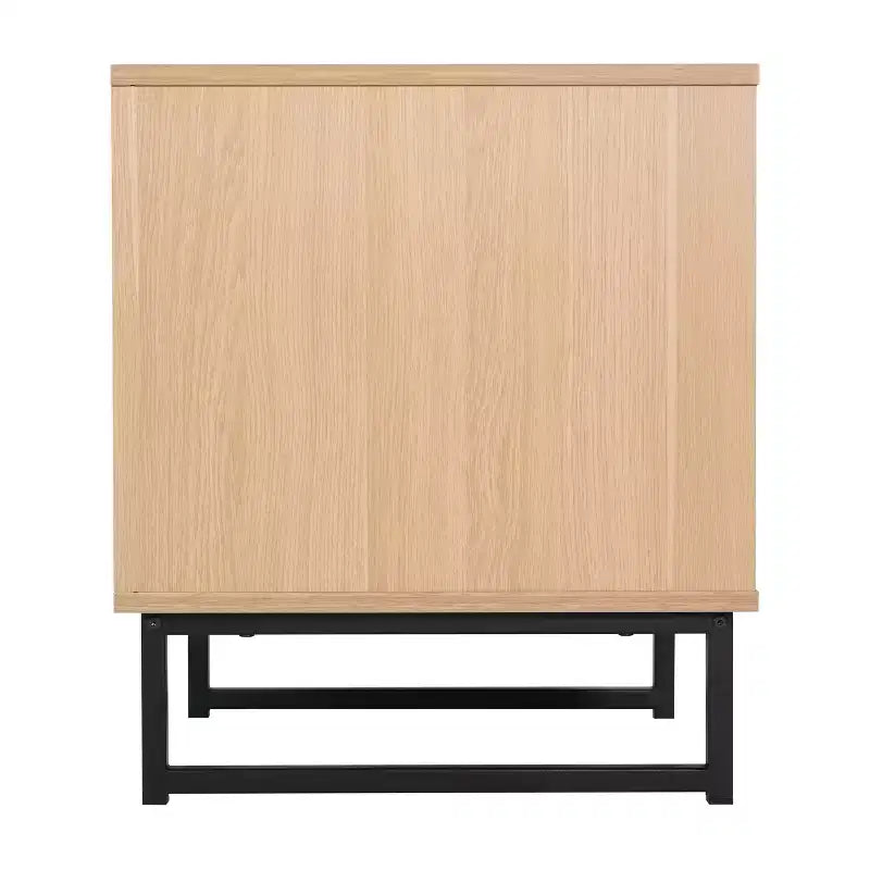 Flash Furniture Malaki – Table de chevet ou table d'appoint moderne du milieu du siècle avec tiroir accentué en rotin, étagère supérieure ouverte et pieds en métal