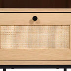 Flash Furniture Malaki – Table de chevet ou table d'appoint moderne du milieu du siècle avec tiroir accentué en rotin, étagère supérieure ouverte et pieds en métal