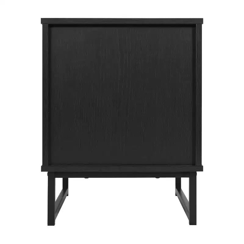 Flash Furniture Malaki – Table de chevet ou table d'appoint moderne du milieu du siècle avec tiroir accentué en rotin, étagère supérieure ouverte et pieds en métal