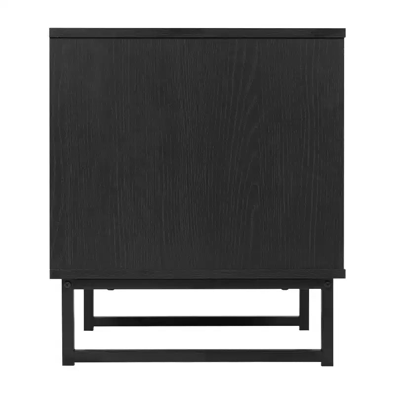Flash Furniture Malaki – Table de chevet ou table d'appoint moderne du milieu du siècle avec tiroir accentué en rotin, étagère supérieure ouverte et pieds en métal