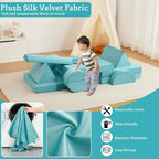 Canapé de jeu modulaire Acekool pour enfants - Ensemble de 15 pièces avec housses en velours doux, formes reconfigurables pour salles de jeux et divertissement intérieur (bleu)