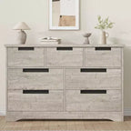 Commode à 7 tiroirs pour chambre à coucher, commode grise moderne avec poignées encastrées, organisateur de rangement en bois pour salon, chambre d'enfant, couloir ou entrée