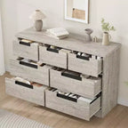 Commode à 7 tiroirs pour chambre à coucher, commode grise moderne avec poignées encastrées, organisateur de rangement en bois pour salon, chambre d'enfant, couloir ou entrée