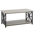 VEVOR 40 Farmhouse Coffee Table, Rectangle Coffee Table with Open Storage Compartment, Wooden Rustic Cocktail Table, Brown & Black