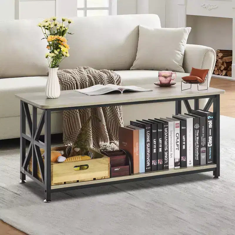 Table basse de ferme VEVOR 40, table basse rectangulaire avec compartiment de rangement ouvert, table basse rustique en bois, marron et noir
