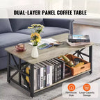 Table basse de ferme VEVOR 40, table basse rectangulaire avec compartiment de rangement ouvert, table basse rustique en bois, marron et noir