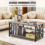 Table basse de ferme VEVOR 40, table basse rectangulaire avec compartiment de rangement ouvert, table basse rustique en bois, marron et noir