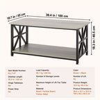 Table basse de ferme VEVOR 40, table basse rectangulaire avec compartiment de rangement ouvert, table basse rustique en bois, marron et noir