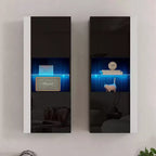 AMERLIFE Wall Storage Cabinets with LED Lights, Modern Hanging Cabinets for Living Room/Bedroom, Set of 2