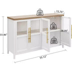 Acekool 55 Meuble de rangement de ferme, Buffet 4 portes vitrées avec étagères, Organisateur de cuisine et salle à manger mince, Blanc éclatant